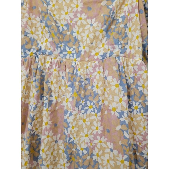 STORIA Floral Puff Sleeve Midi Dress With Back Tie & Tiered Skirt Women's Sz M - Picture 3 of 8